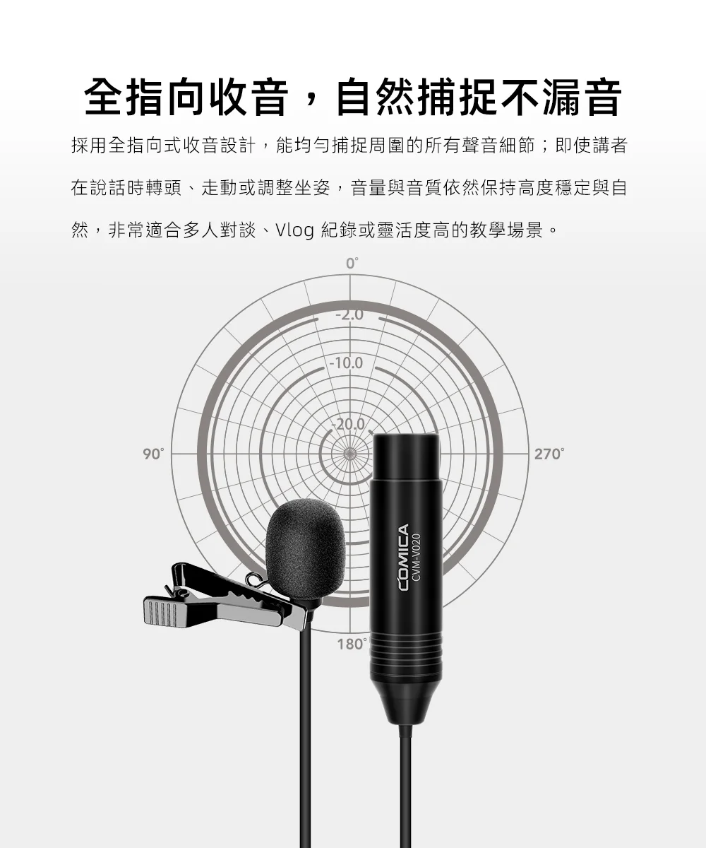 COMICA V02O XLR 48幻象電源全指向領夾式麥克風 COMICA V02O XLR 48幻象電源全指向領夾式麥克風